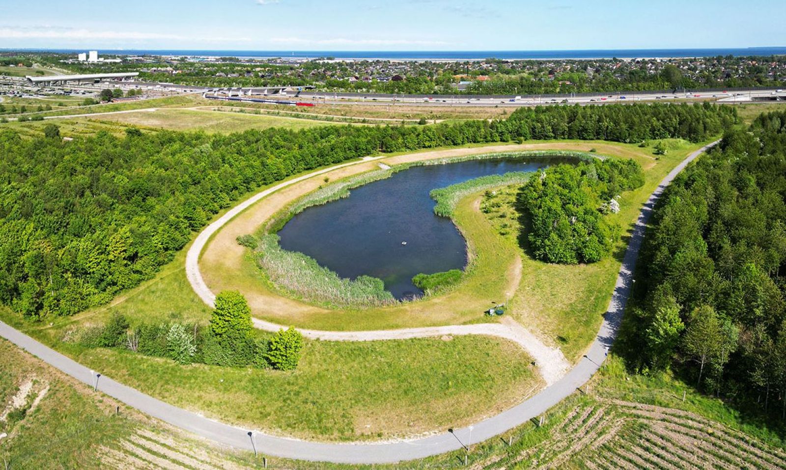 Det store vandhul i skoven med stiforløb omkring