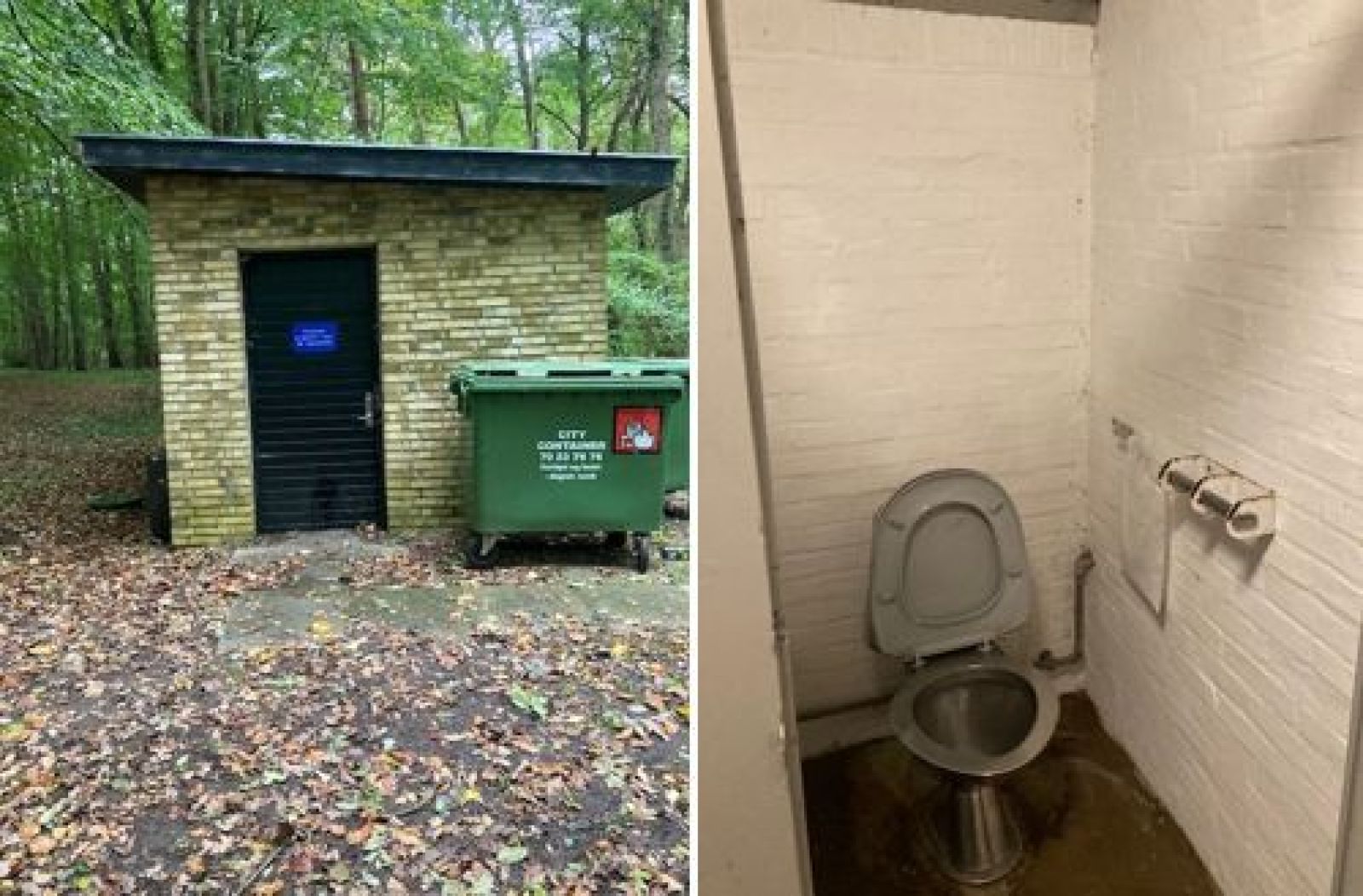 Toilettet ligger ved P-pladsen i skoven ca. 300 m fra stranden.