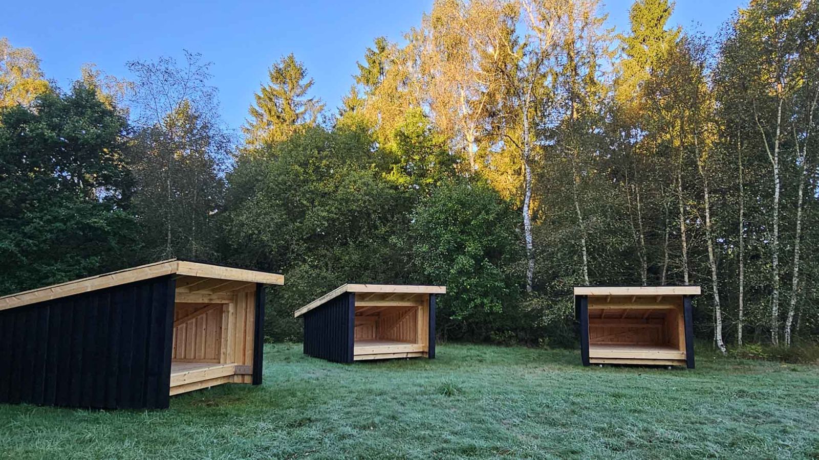 De tre shelters på Jamborettepladsen