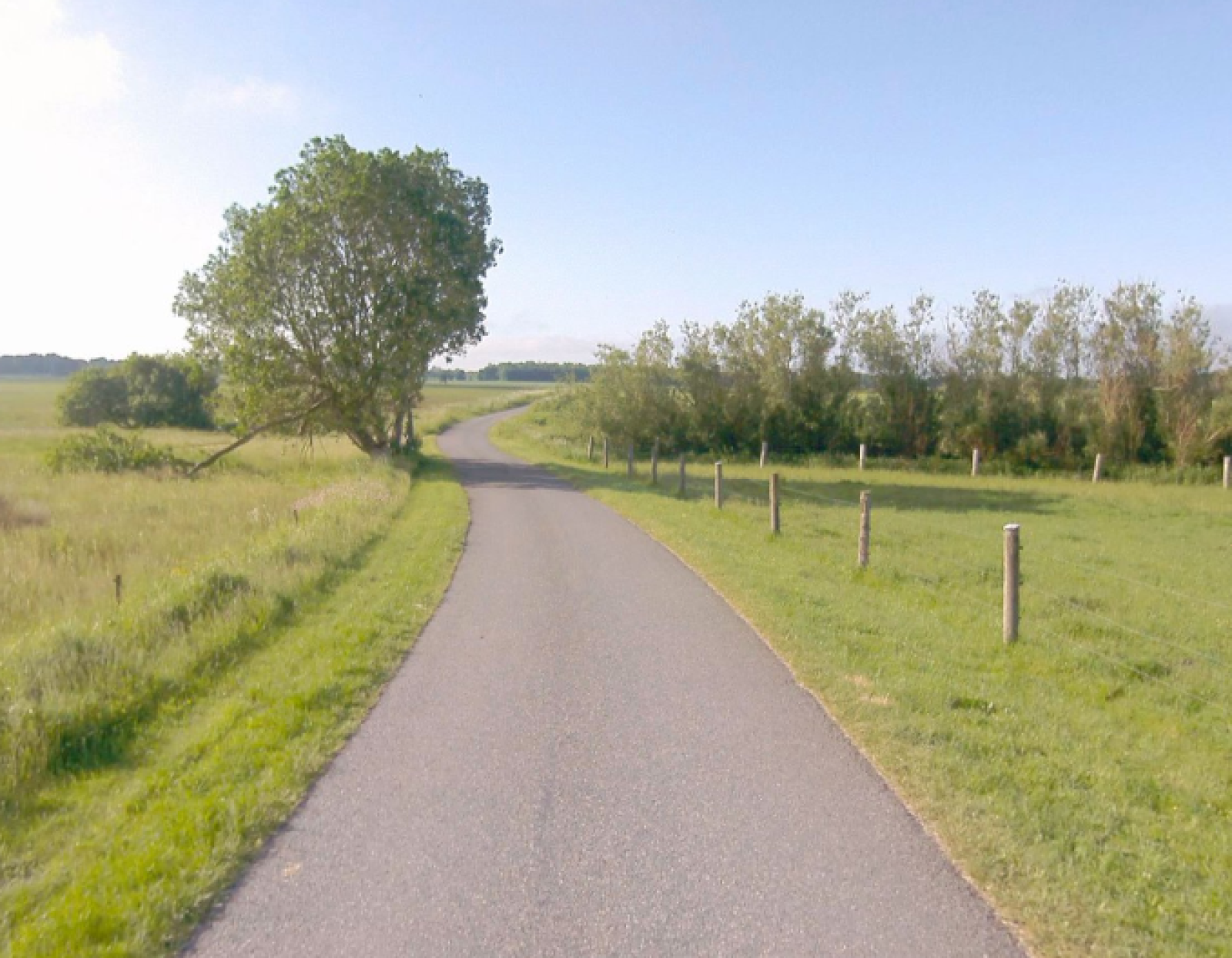 Landevej uden midterstribe i landlige omgivelser