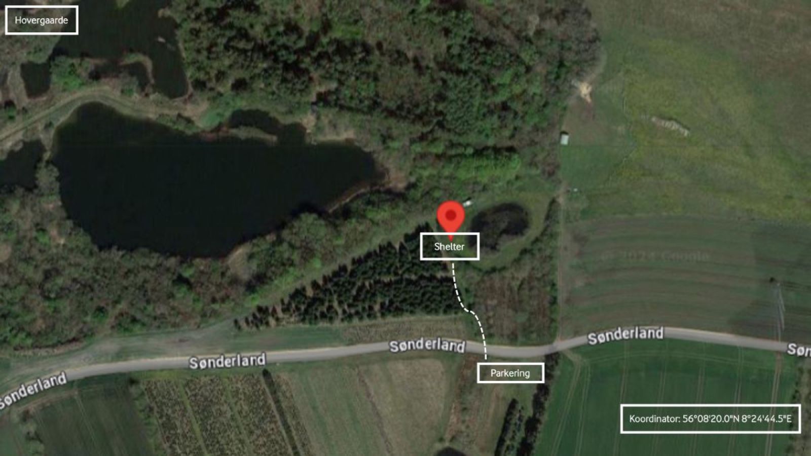 Kort over shelterplacering