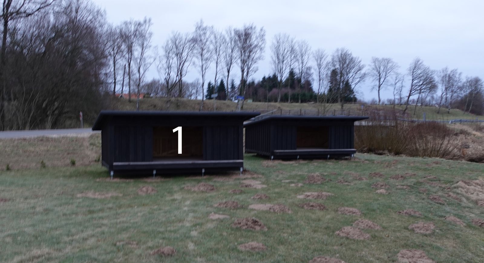 Foto af shelters ved Bur bro/Storå