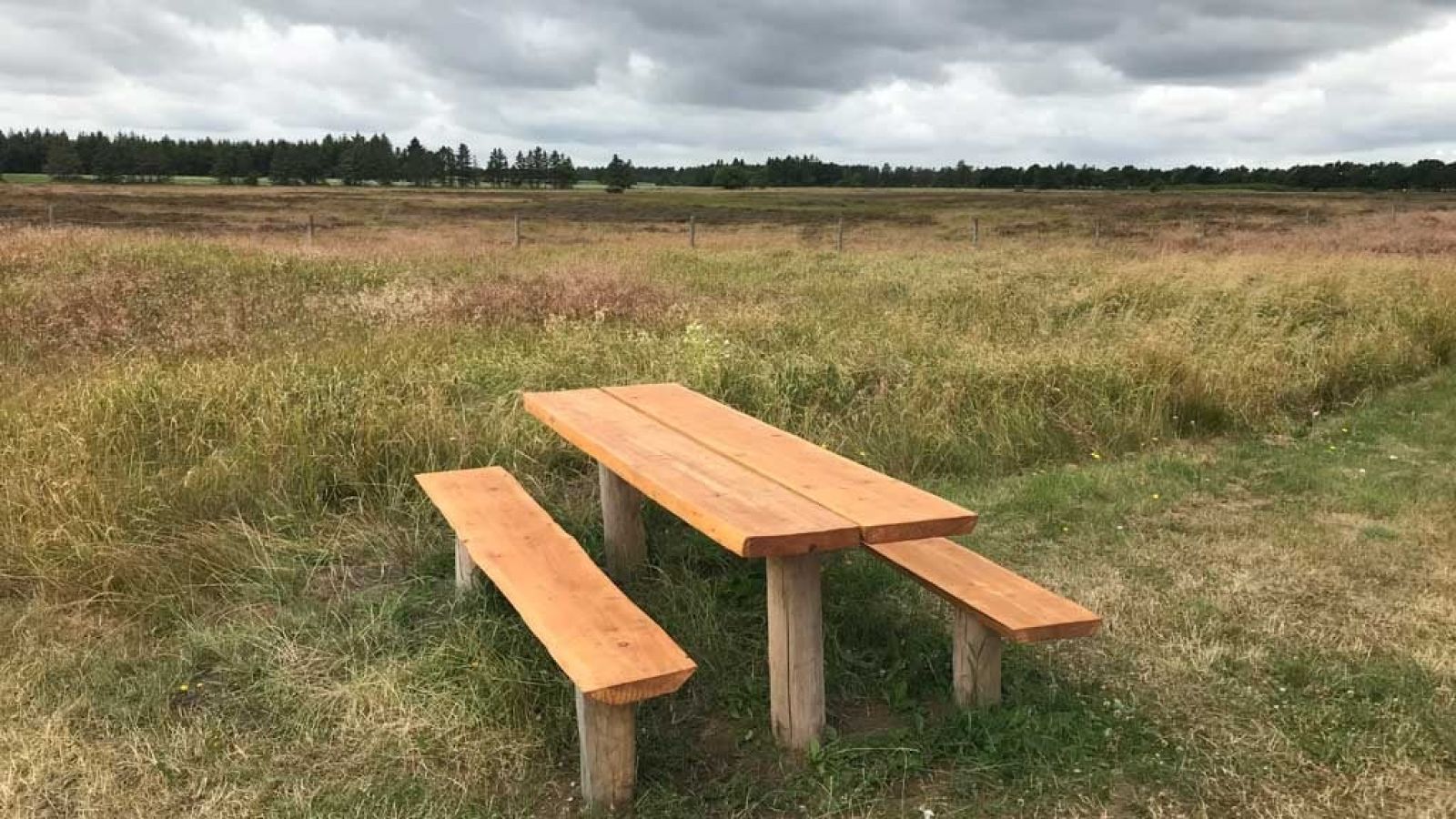 Der er bord/bænkesæt flere steder i området omkring Helenes Hus