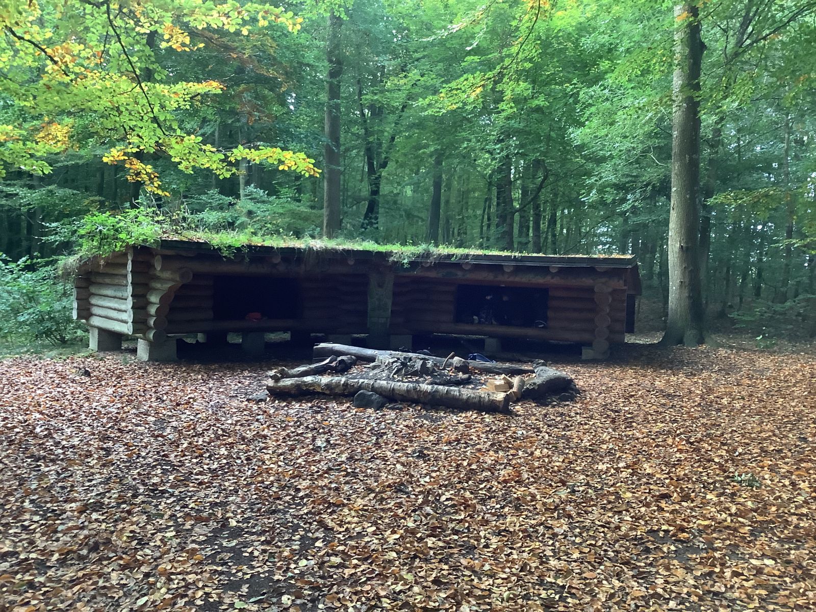 Dobbeltshelter med tilhørende bålplads