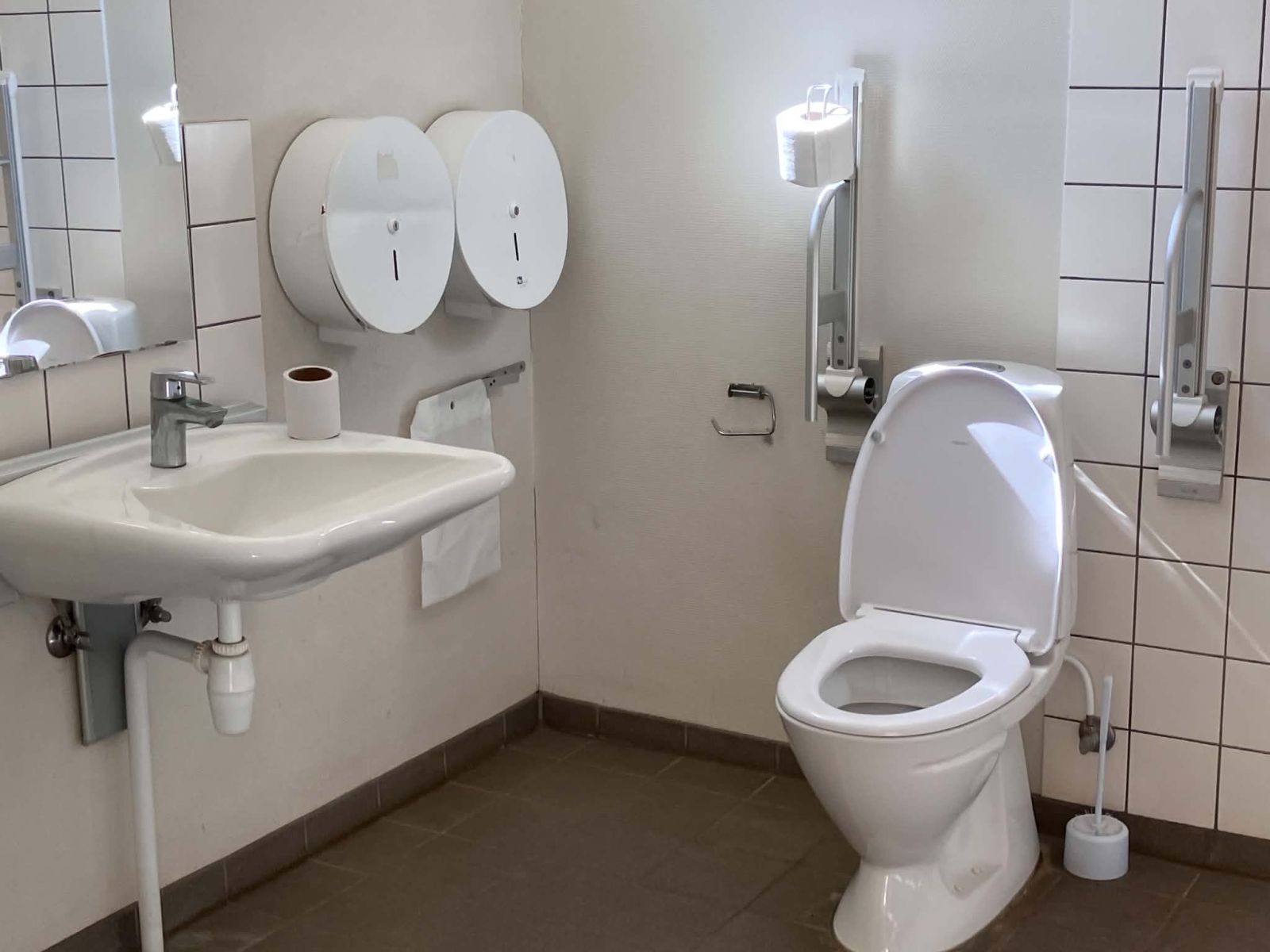 toilet med håndtag til handicappede