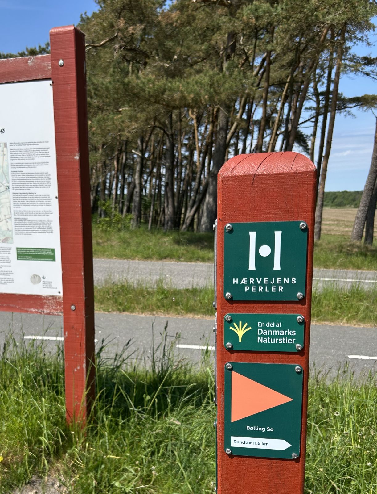 Ruten er afmærket med orange pile på grøn baggrund