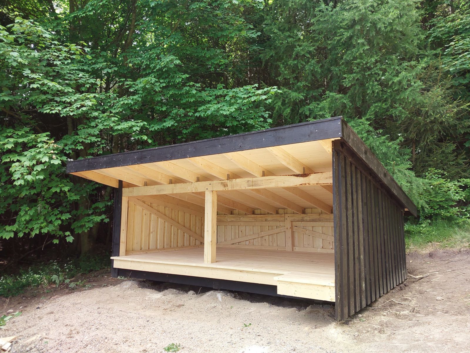 Shelter med træer omkring