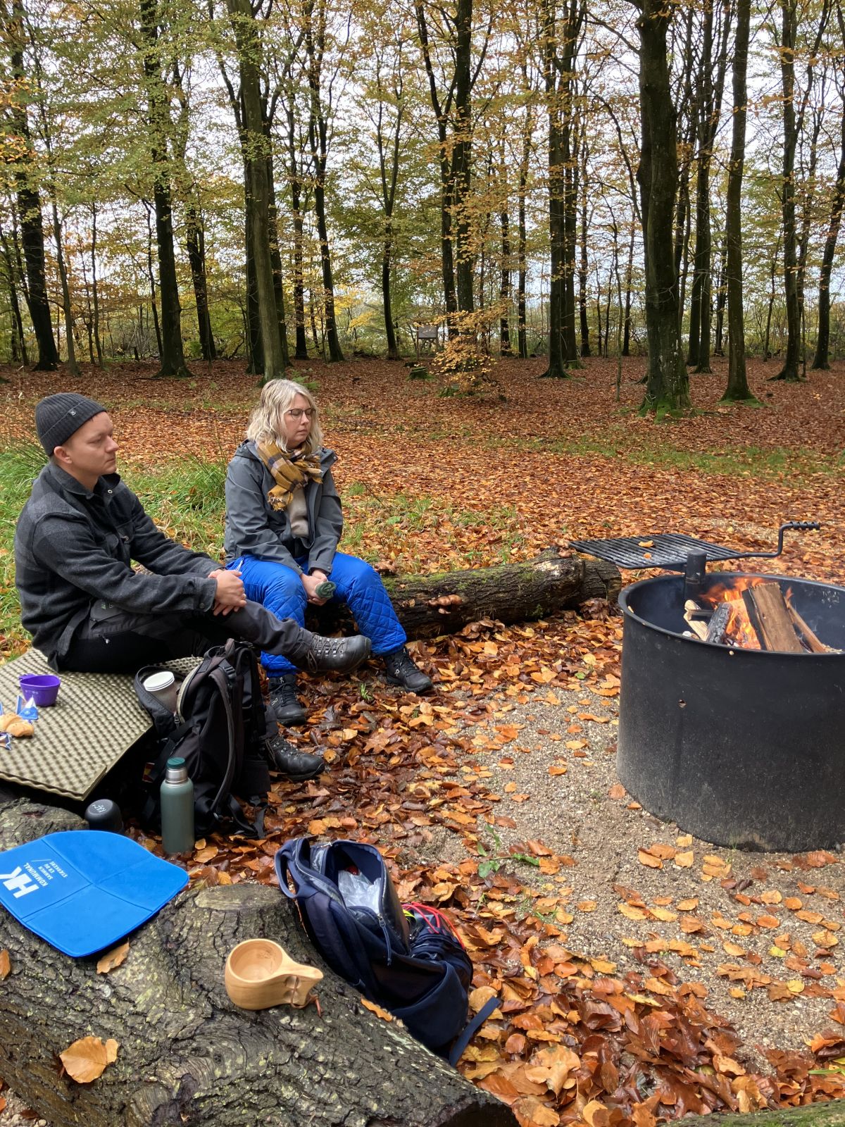 Bålplads med bålgrill med høj rist.