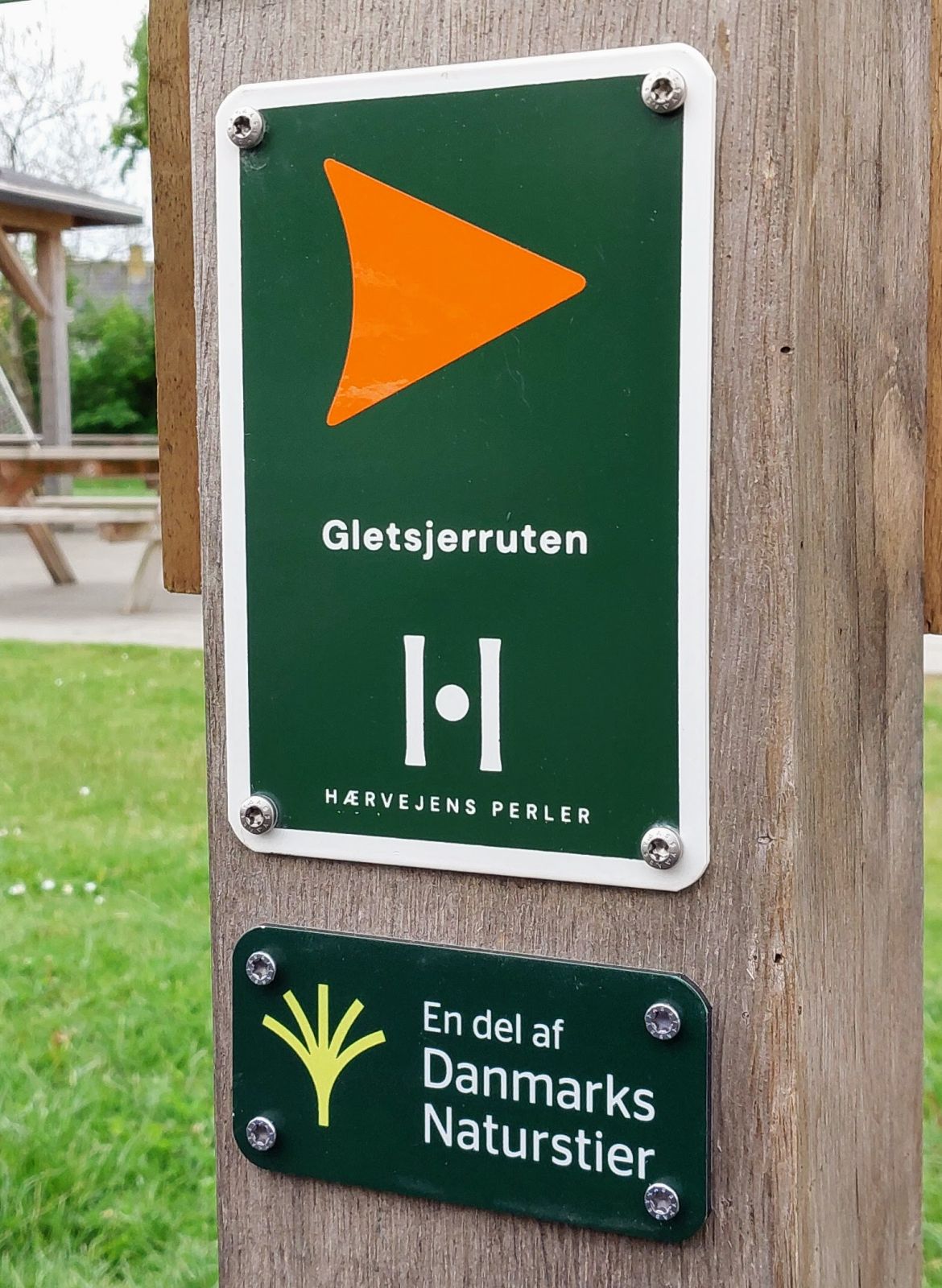 Rutens piktogram, orange pil på grøn baggrund