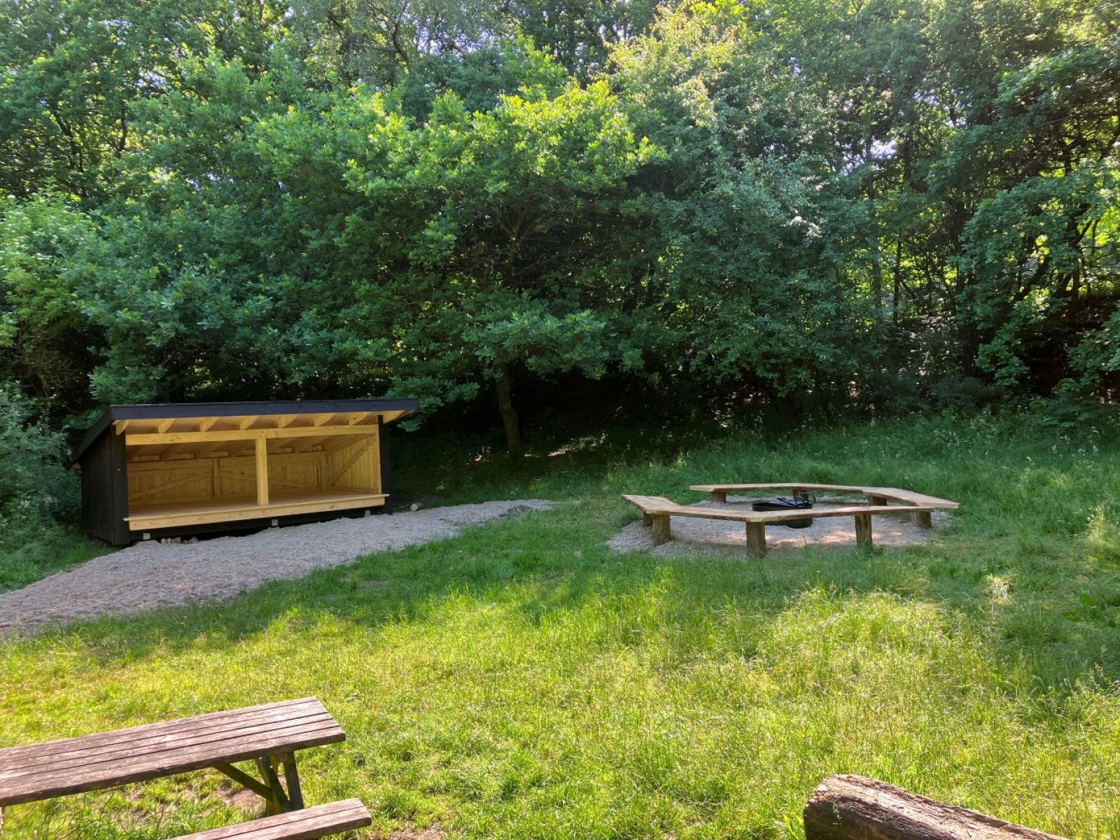 Oversigt over shelter og bålplads
