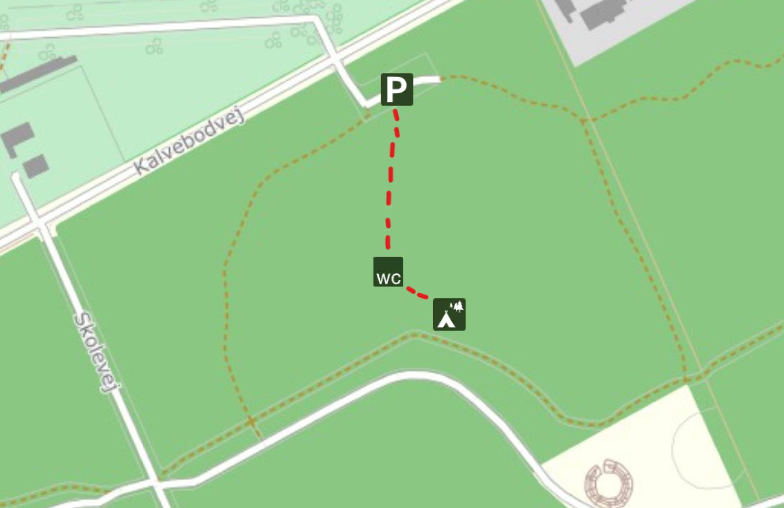 Rute ind til lejrpladsen "Bjarkebo"