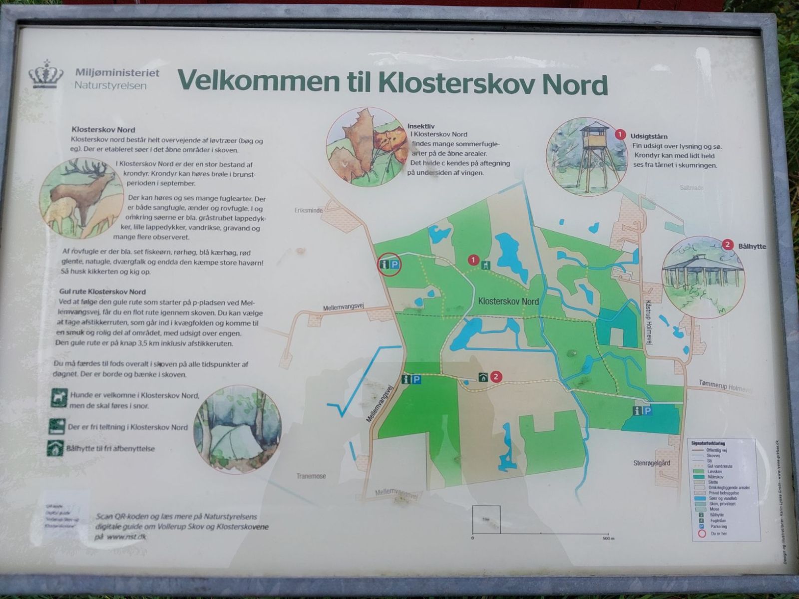 Kort over Klosterskov Nord med tekst, billeder og kort.