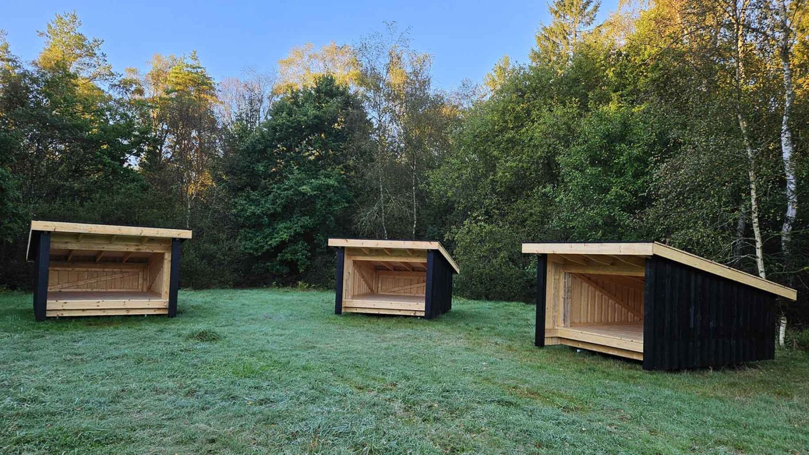 De tre shelters på Jamborettepladsen